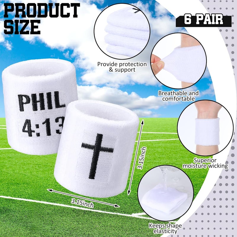 Misdary 6 Pair Faith Cross Drip Wristband Baseball Drip Baseball Accessories Cross Sports Wristband Absorbent Sweat Band Athletic Christian Faith for Sports Basketball Football Gym Workout - Image 2